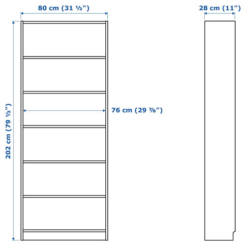 BILLY Bookcase with panel/glass doors, white, 80x202x30 cm