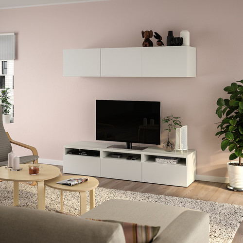 BESTÅ TV bench, white/Lappviken white, 180x42x185 cm