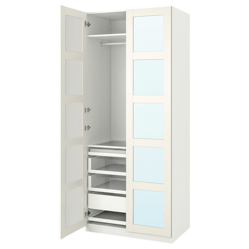 PAX / BERGSBO Wardrobe combination, white/mirror glass, 100x60x236 cm