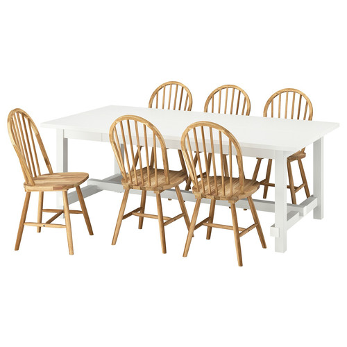 NORDVIKEN / SKOGSTA Table and 6 chairs, white/acacia, 210/289 cm