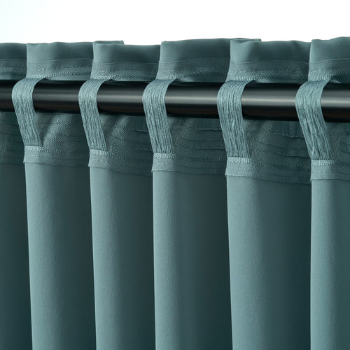 MAJGULL Room darkening curtains, 1 pair, dark grey-turquoise, 145x300 cm