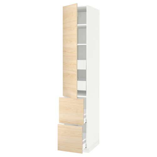 METOD / MAXIMERA Hi cab w shlvs/4 drawers/dr/2 frnts, white/Askersund light ash effect, 40x60x220 cm