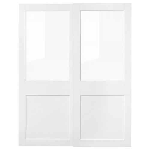 GRIMO Pair of sliding doors, glass/white, 150x201 cm