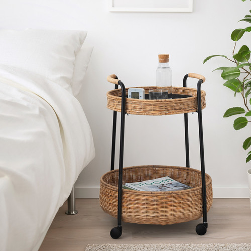 LUBBAN Trolley table with storage, rattan, anthracite