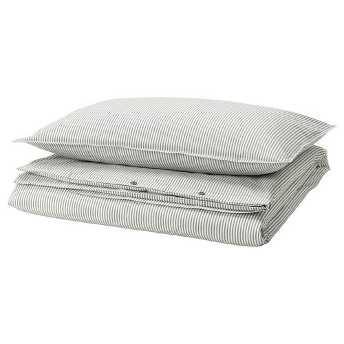 SOLFIBBLA Duvet cover and pillowcase, grey white/stripe, 150x200/50x60 cm