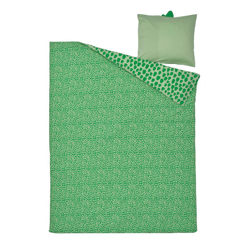 NATTHÄGER Duvet cover and pillowcase, green/crocodile, 150x200/50x60 cm