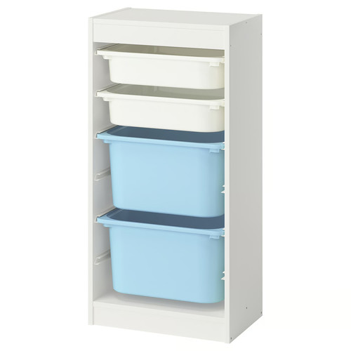 TROFAST Storage combination with boxes, white white/light blue, 46x30x94 cm