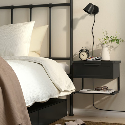 GRÅFJÄLLET Wall-mounted bedside table, anthracite, 42x29x31 cm