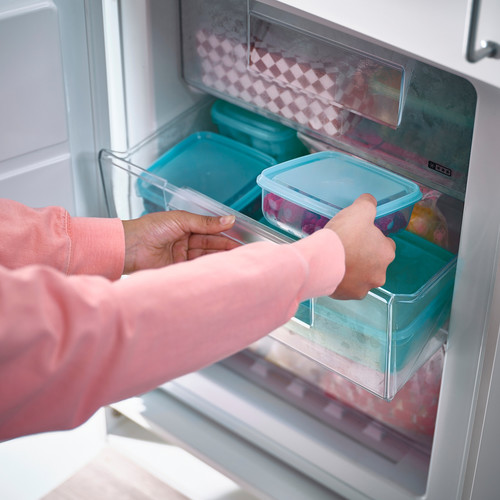 PRUTA Food container with lid, blue, 0.6 l, 3 pack
