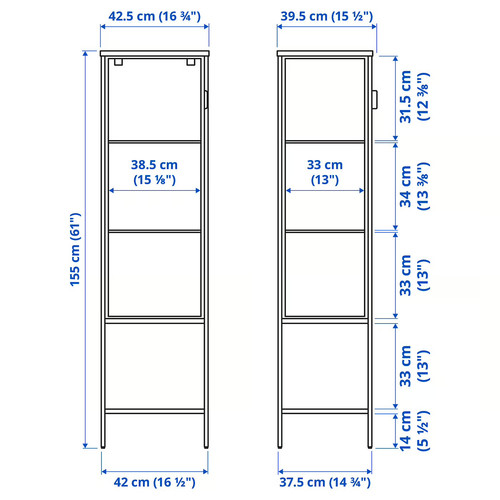 RUDSTA Glass-door cabinet, anthracite, 42x37x155 cm