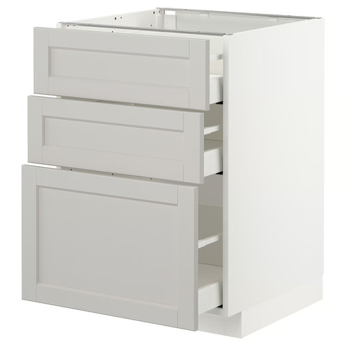 METOD / MAXIMERA Base cabinet with 3 drawers, white, Lerhyttan light grey, 60x60 cm