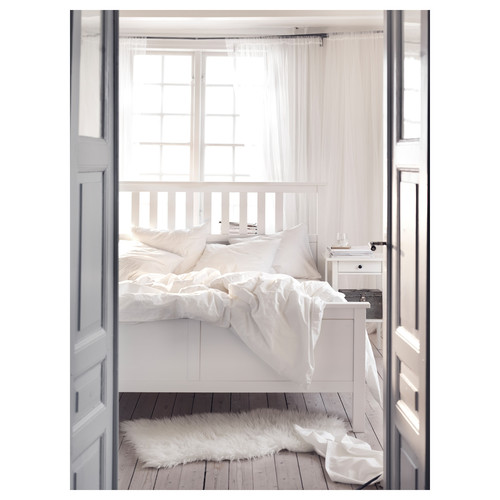 HEMNES Bed frame, white stain/Lindbåden, 140x200 cm