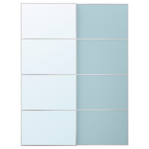 MEHAMN/AULI Pair of sliding doors, aluminium double sided/light blue mirror glass, 150x201 cm