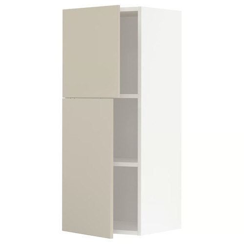 METOD Wall cabinet with shelves/2 doors, white/Havstorp beige, 40x100 cm