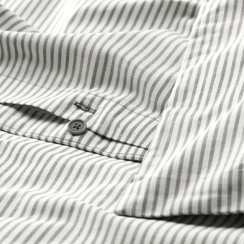 SOLFIBBLA Duvet cover and pillowcase, grey white/stripe, 150x200/50x60 cm