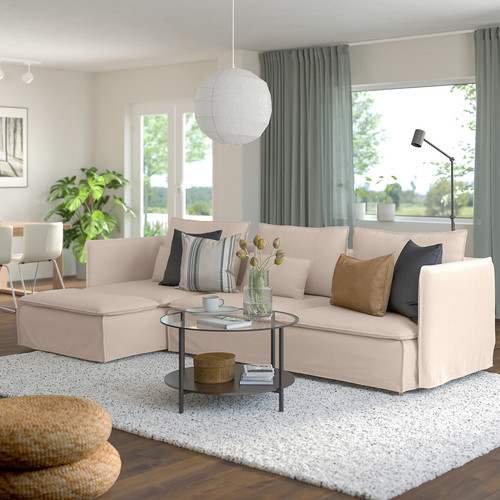 SÖDERHAMN 4-seat sofa with chaise longue, Gransel natural