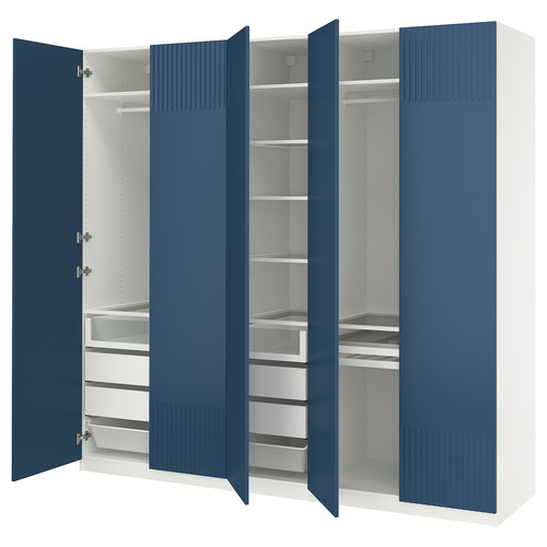 PAX / FYRUDDEN Wardrobe combination, white/blue, 250x60x236 cm