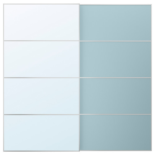 MEHAMN/AULI Pair of sliding doors, aluminium double sided/light blue mirror glass, 200x201 cm