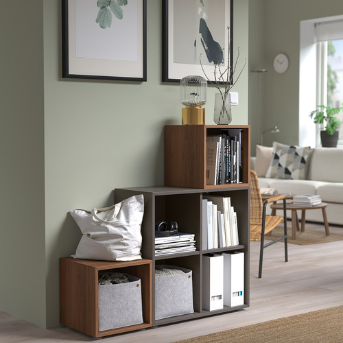 EKET Cabinet combination with feet, dark grey/walnut, 105x35x107 cm