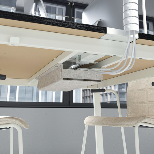 MITTZON Conference table, black stained ash veneer/white, 140x108x75 cm