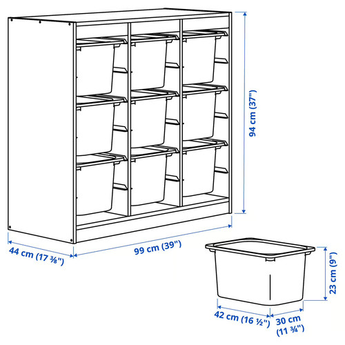 TROFAST Storage combination with boxes, room divider/white dark grey, 99x44x94 cm