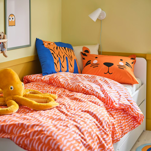 NATTHÄGER Duvet cover and pillowcase, orange/tiger, 150x200/50x60 cm