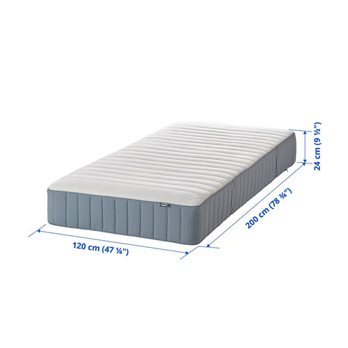 VALEVÅG Pocket sprung mattress, extra firm/light blue, 120x200 cm