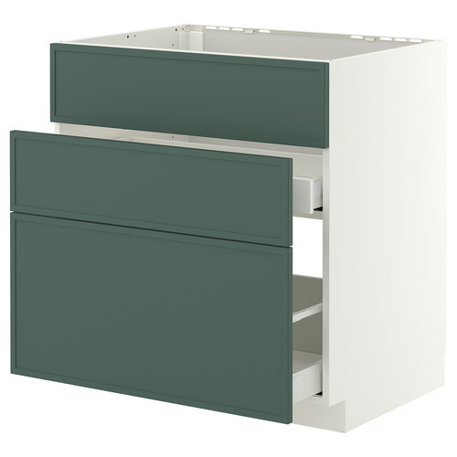 METOD/MAXIMERA Base cab f sink+3 fronts/2 drawers, white/Aspudden dark grey-green, 80x60 cm