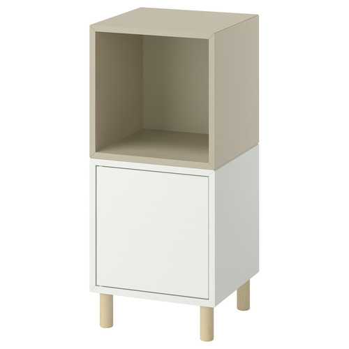 EKET Cabinet combination with legs, white beige/wood, 35x35x80 cm