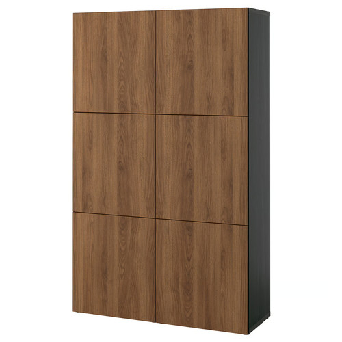 BESTÅ Storage combination with doors, black-brown/Lappviken walnut effect, 120x42x193 cm