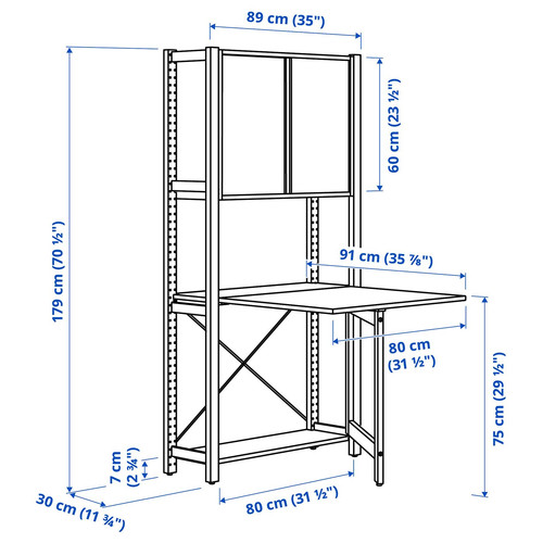 IVAR 1 sec/foldable table/sliding door, pine, 89x30x179 cm