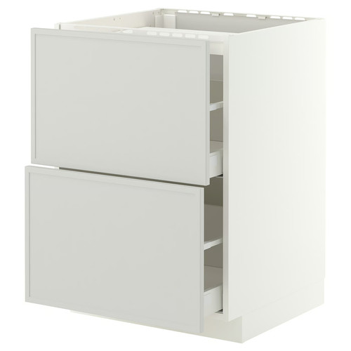 METOD/MAXIMERA Base cab f hob/2 fronts/2 drawers, white/Aspudden light grey, 60x60 cm
