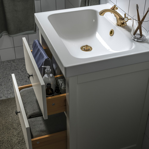 HEMNES / ODENSVIK Bathroom furniture, set of 4, white/Runskär tap, 63 cm