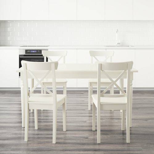 INGATORP / INGOLF Table and 4 chairs, white, white, 155 cm