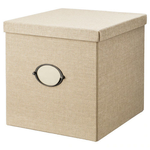 KVARNVIK Storage box with lid, beige, 32x35x32 cm