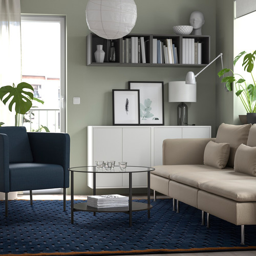 NÖVLING Rug, low pile, dark blue/yellow-brown, 200x300 cm