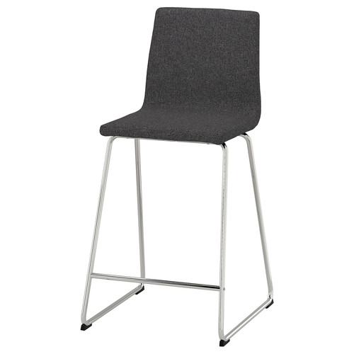 LILLÅNÄS Bar stool, chrome-plated/Gunnared dark grey, 63 cm
