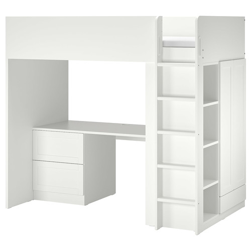 SMÅSTAD Loft bed, white with frame/with desk with 3 drawers, 90x200 cm