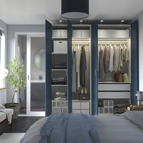 PAX / FYRUDDEN Wardrobe combination, white/blue, 200x60x236 cm