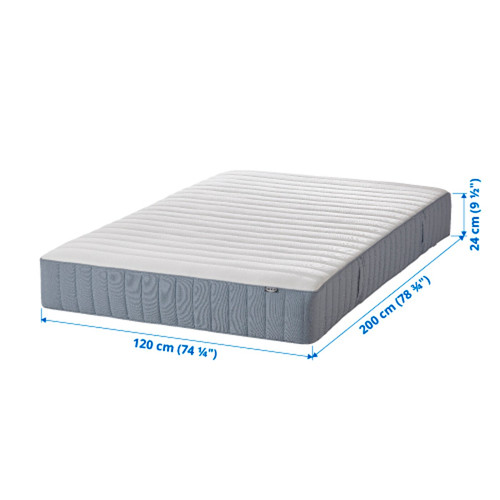 VALEVÅG Pocket sprung mattress, medium firm, light blue, 120x200 cm