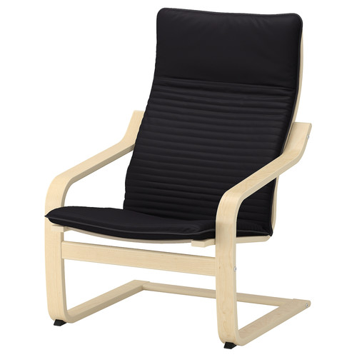 POÄNG Armchair and footstool, birch veneer/Knisa black