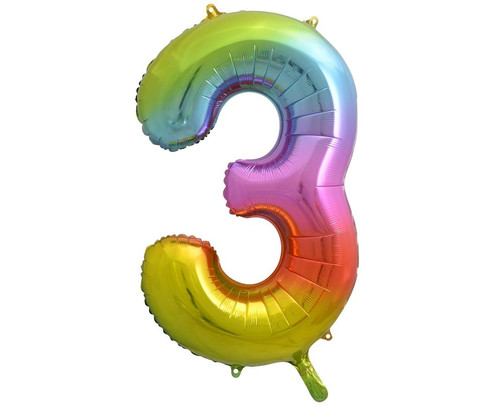 Foil Balloon Number 3, rainbow, 85cm