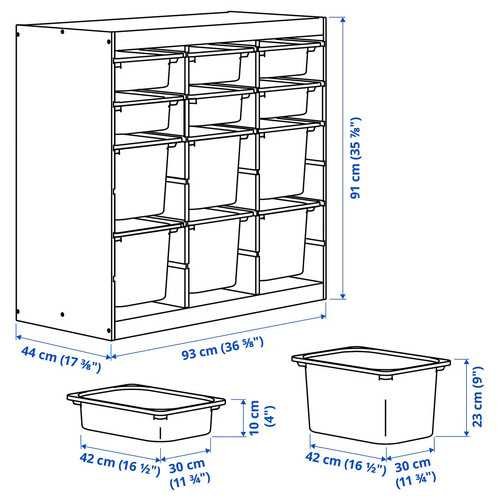 TROFAST Storage combination with boxes, room divider light white stained pine/white light blue, 93x44x91 cm