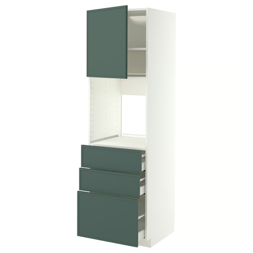 METOD/MAXIMERA High cab f oven w door/3 drawers, white/Aspudden dark grey-green, 60x60x200 cm