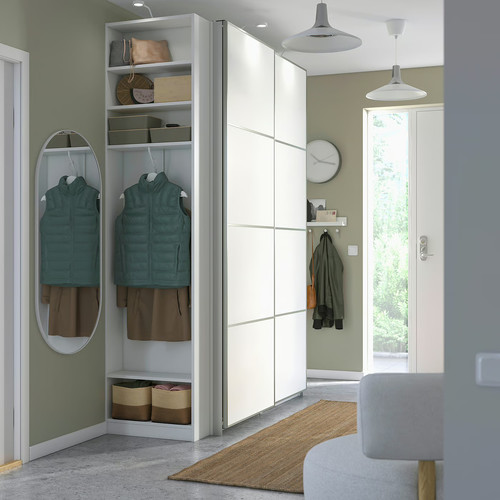 PAX / MEHAMN Wardrobe with sliding doors, white aluminium/white white, 170x66x236 cm