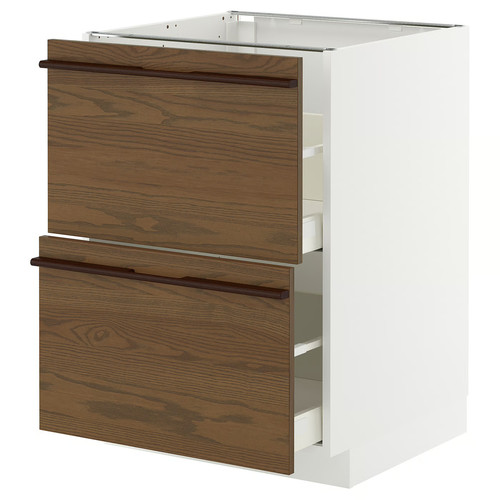 METOD/MAXIMERA Base cb 2 fronts/2 high drawers, white/Stensta dark brown ash veneer, 60x60 cm