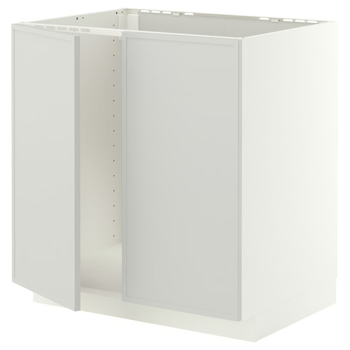 METOD Base cabinet for sink + 2 doors, white/Aspudden light grey, 80x60 cm