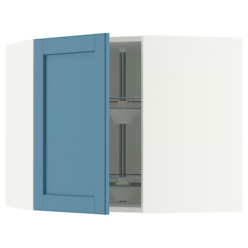 METOD Corner wall cabinet with carousel, white/Lerhyttan blue, 68x60 cm