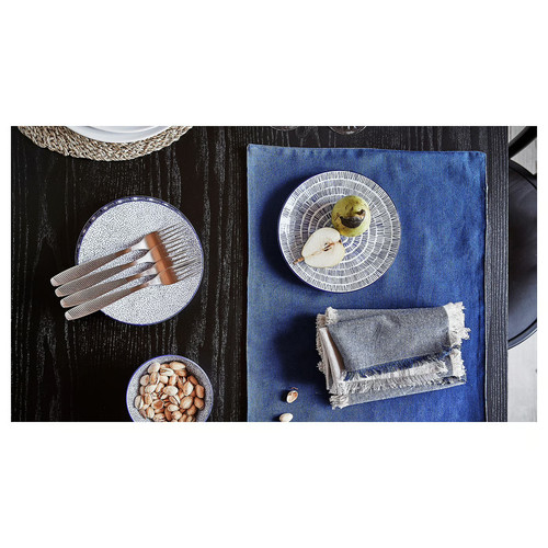 NISSÖGA Place mat, white/dark blue, 45x35 cm