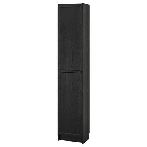 BILLY / OXBERG Bookcase with doors, black oak effect, 40x30x202 cm